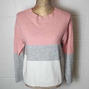 Pink, Gray, Winter White Wide Stripe Sweater